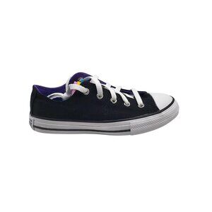 Converse All Star Shoes Youth Size 1 Black White Rainbow Tongue Low Top Sneakers